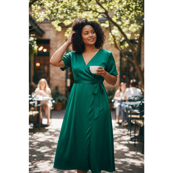 Unbranded Dresses & Skirts - Green Faux Wrap Midi Dress XXL